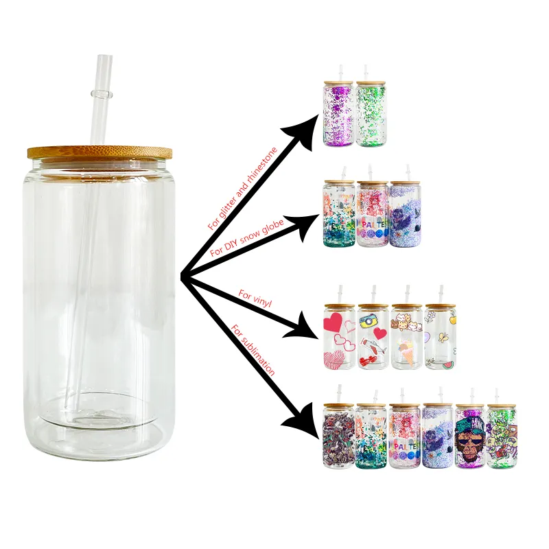 25 Pack 12oz Blank Sublimation Snow Globe Glitter Glass Can With Bamboo Lid  Ideal For Iced Coffee Cup, Beer, And More Double Walled Crystal Clear  Design USA Warehouse From Yipaisublimation, $4.02